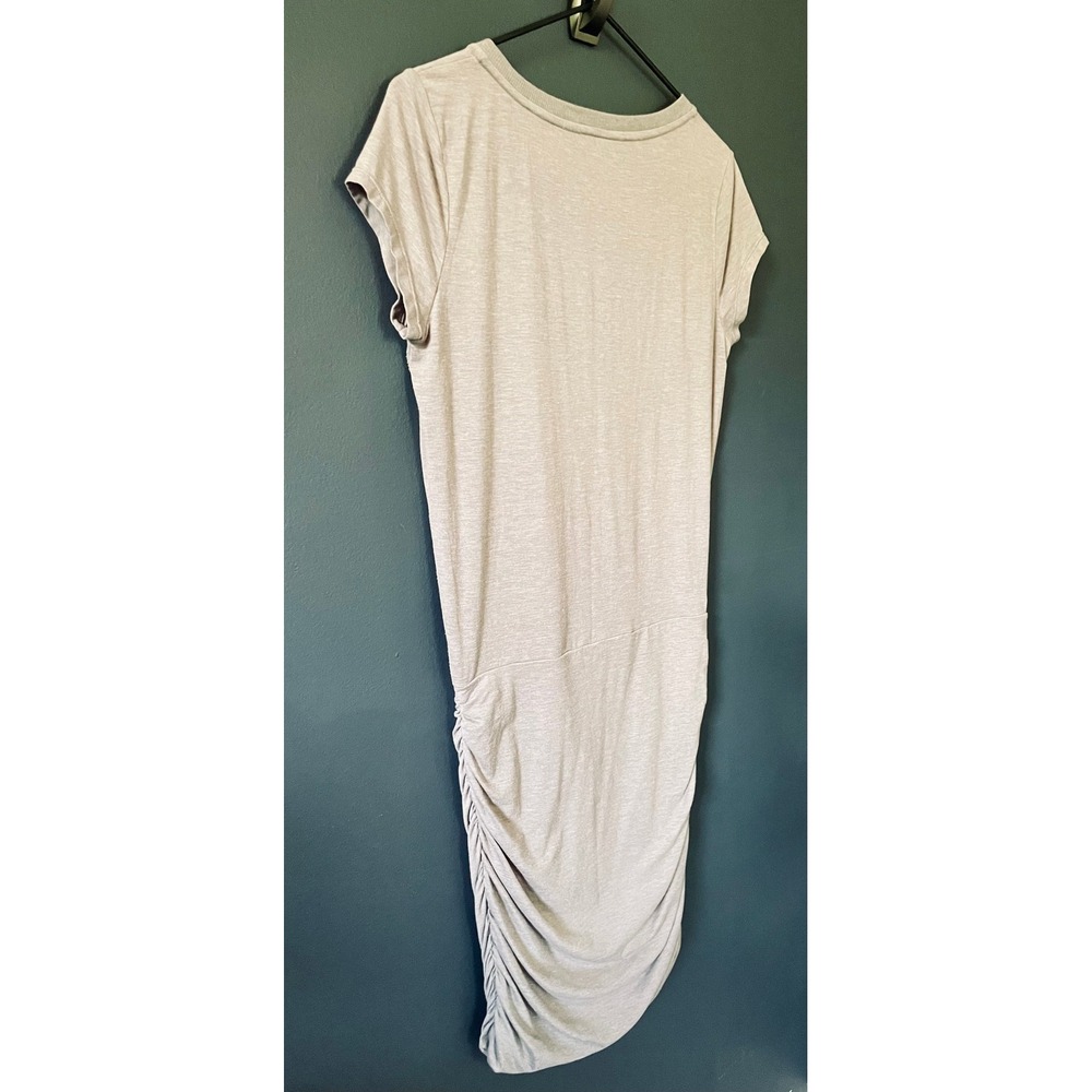 Athleta Topanga T-Shirt Dress, Heathered Gray V-Neck, Ruched Side, Drop Waist - Picture 5 of 13